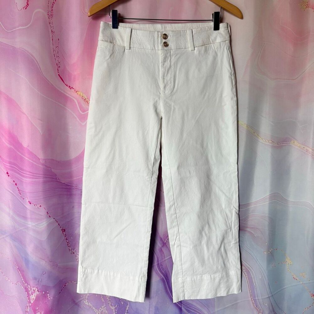 Chico's 4 White Straight Leg Pants Artsy Retro Coastal Preppy Business Old Money